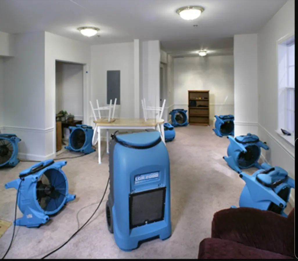 Air movers and dehumidifier setup for Water Damage Restoration in Upper Southampton
